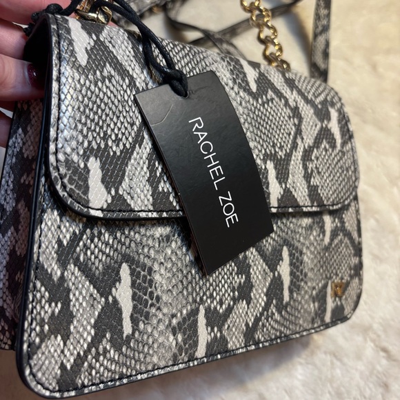 NWT Rachel Zoe Bag Pixie Black Gray Snakeskin Animal Print Crossbody Gold Hrdwr - Picture 9 of 16